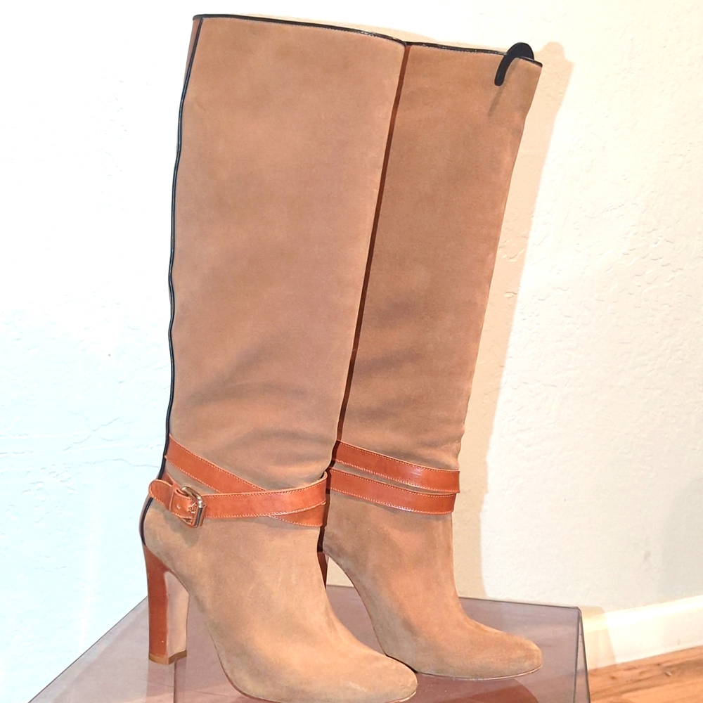 Carolina Herrera tall riding boots suede leather full shaft soft cognac 8 38